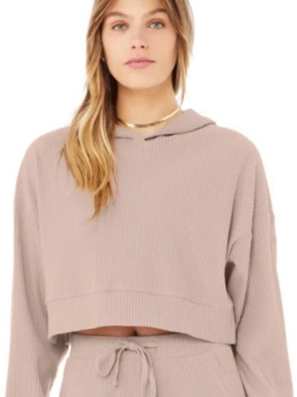 ALO Muse Ribbed Hoodie Dusty Mauve Medium